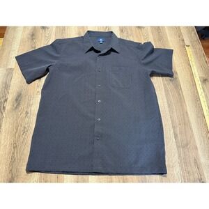 George Mens Black White Micro Stripe Short Sleeve Button Down Shirt Large 42-44